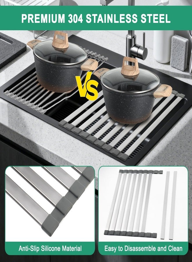 Hobychild 16.5" X 13" Roll Up Dish Drying Rack，Over The Sink Drying Rack 304 Stainless Steel Foldable Heat-Resistant Dishes Drainer for Kitchen and RV Sink Counter - Image 3
